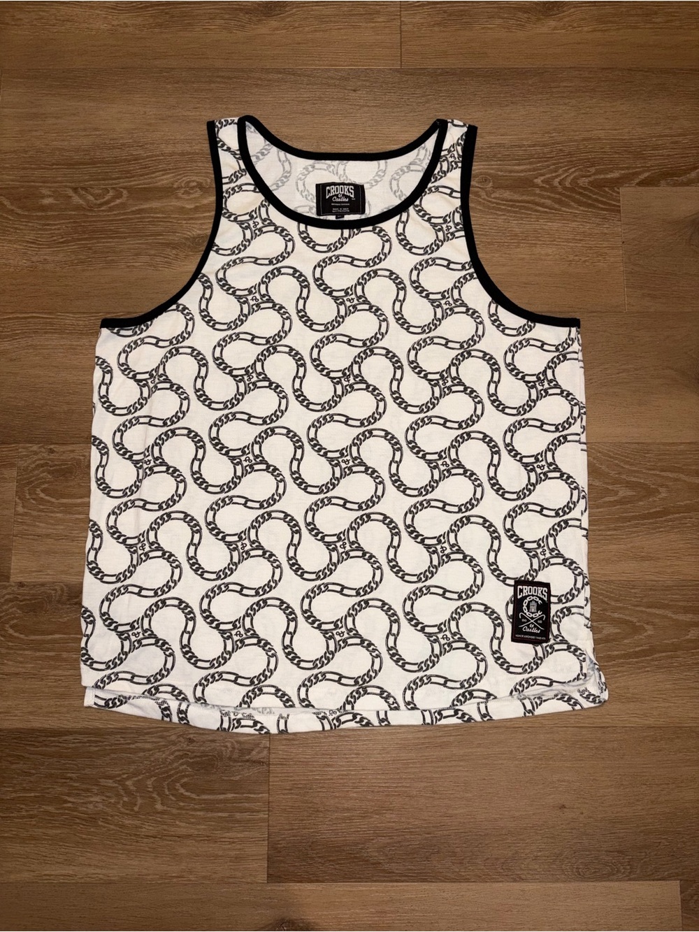 Crooks & Castles Chain Print Tank Top Men’s XL White Black Streetwear Used